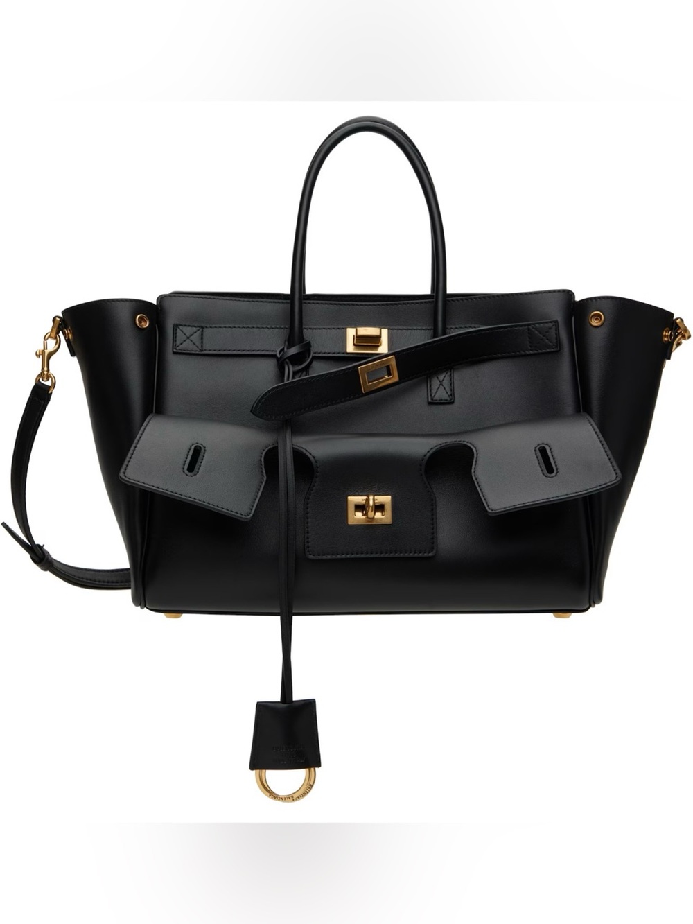BALENCIAGA Black Bel Air Small Carry All Leather Tote Bag with Gold Hardware NEW